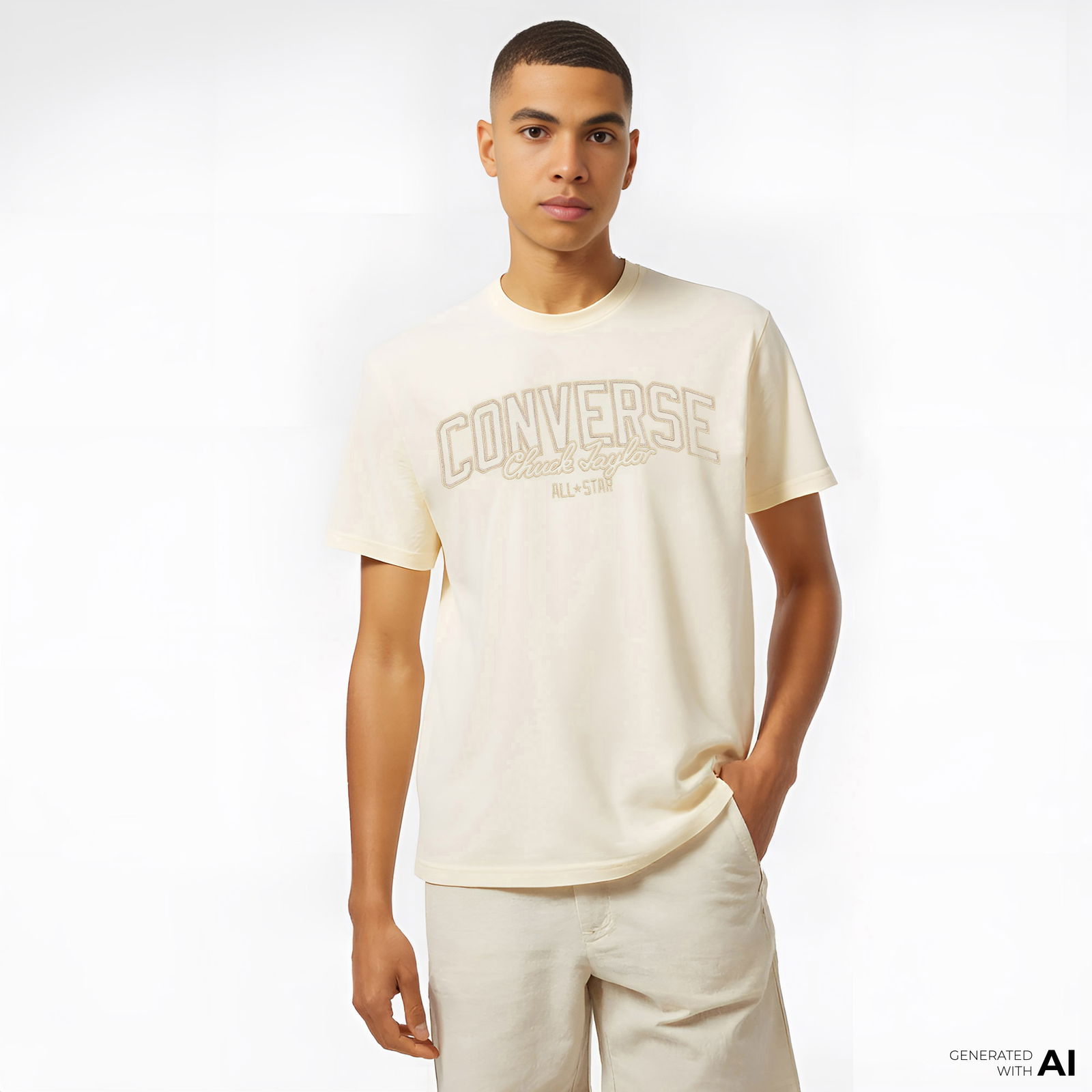 Converse Kadın Baskılı Krem T-Shirt