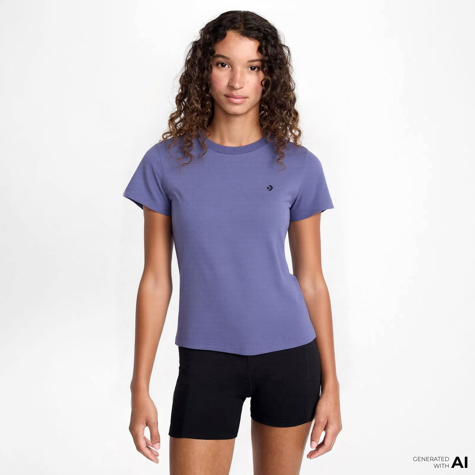 Converse Kadın Slim Fit Cropped Mor T-Shirt