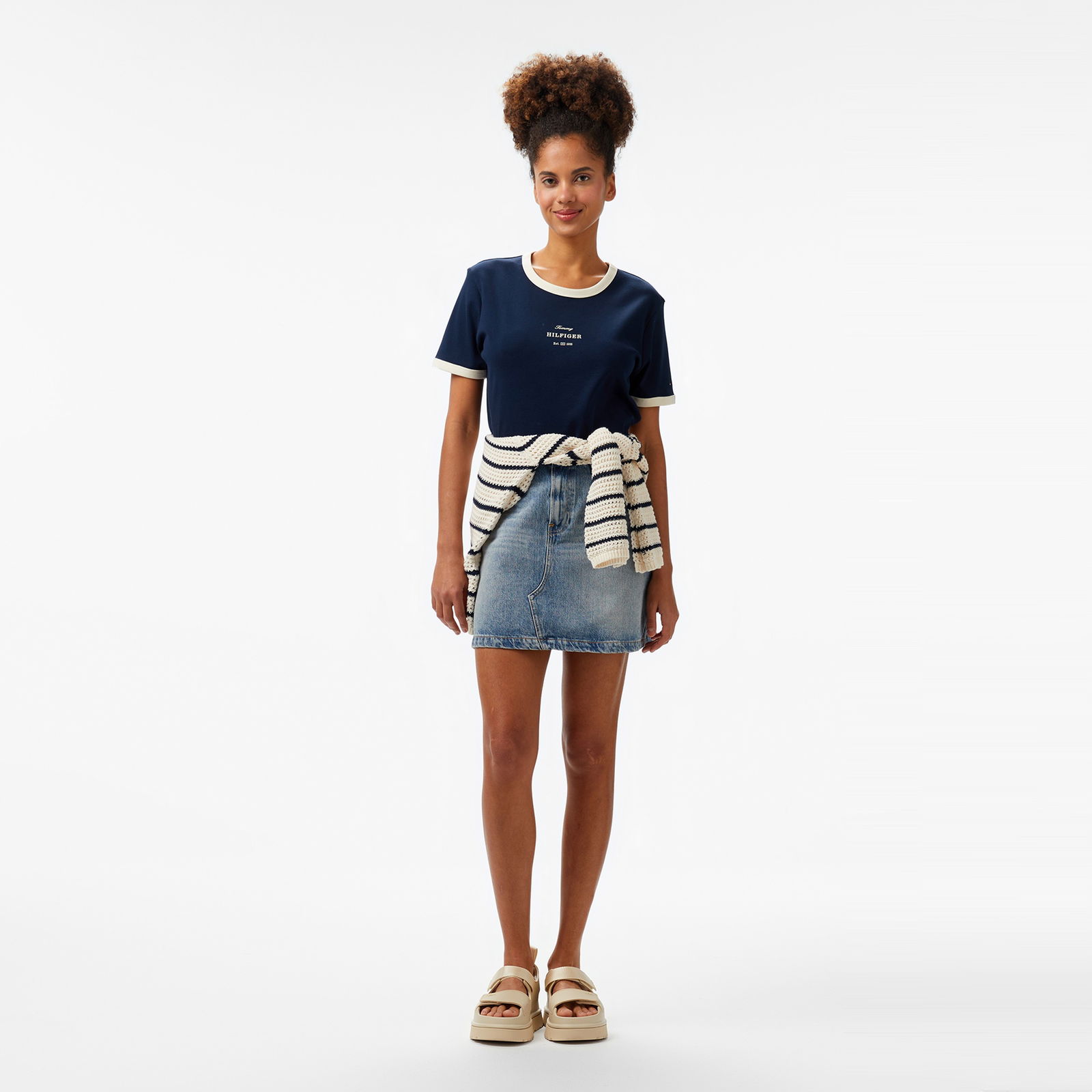 Tommy Hilfiger Reg Monotype Stripe C-Nk Kadın Lacivert T-Shirt