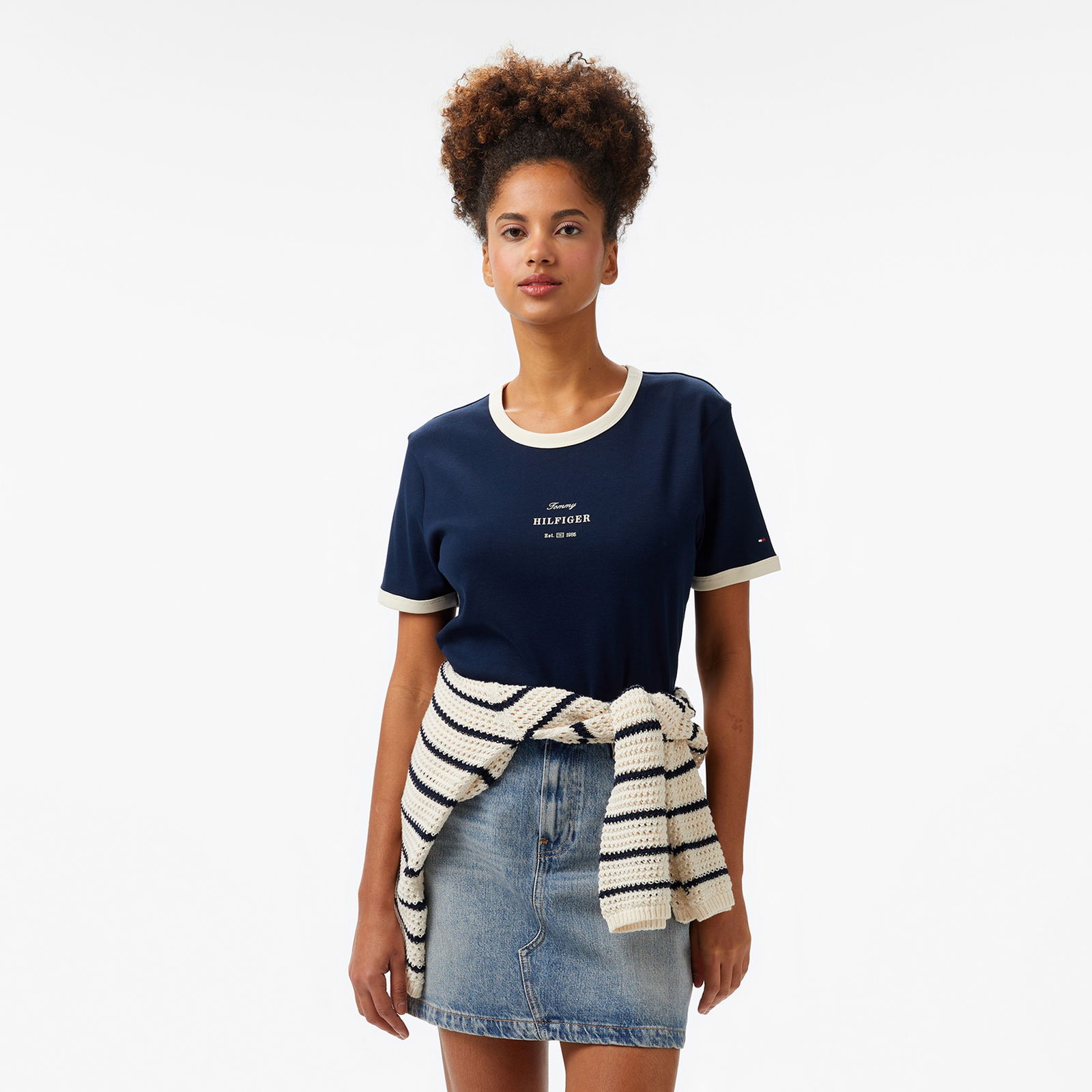 Tommy Hilfiger Reg Monotype Stripe C-Nk Kadın Lacivert T-Shirt