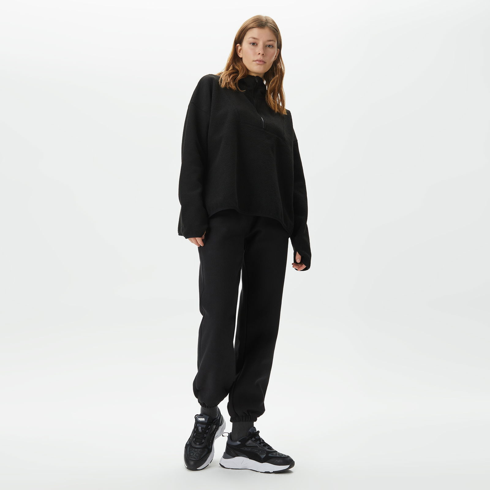 Skechers Fleece Full Zip Kadın Siyah Günlük Sweatshirt