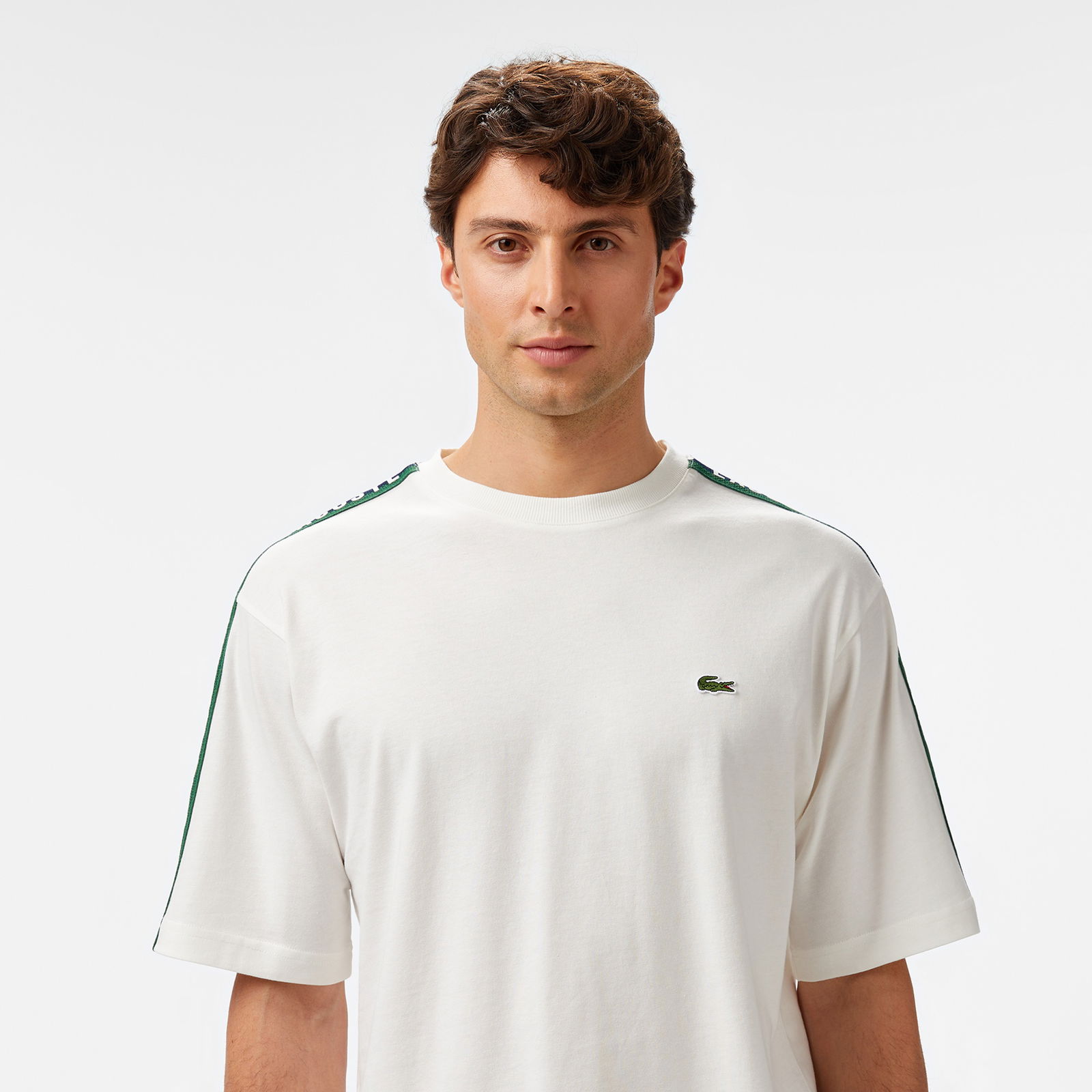 Lacoste Erkek Bisiklet Yaka Baskılı Beyaz T-Shirt