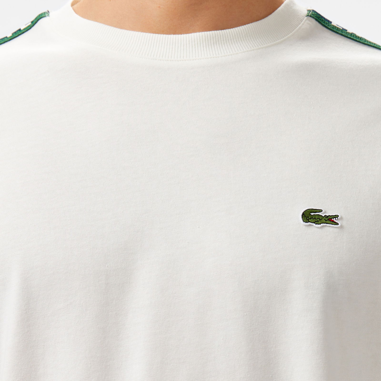 Lacoste Erkek Bisiklet Yaka Baskılı Beyaz T-Shirt