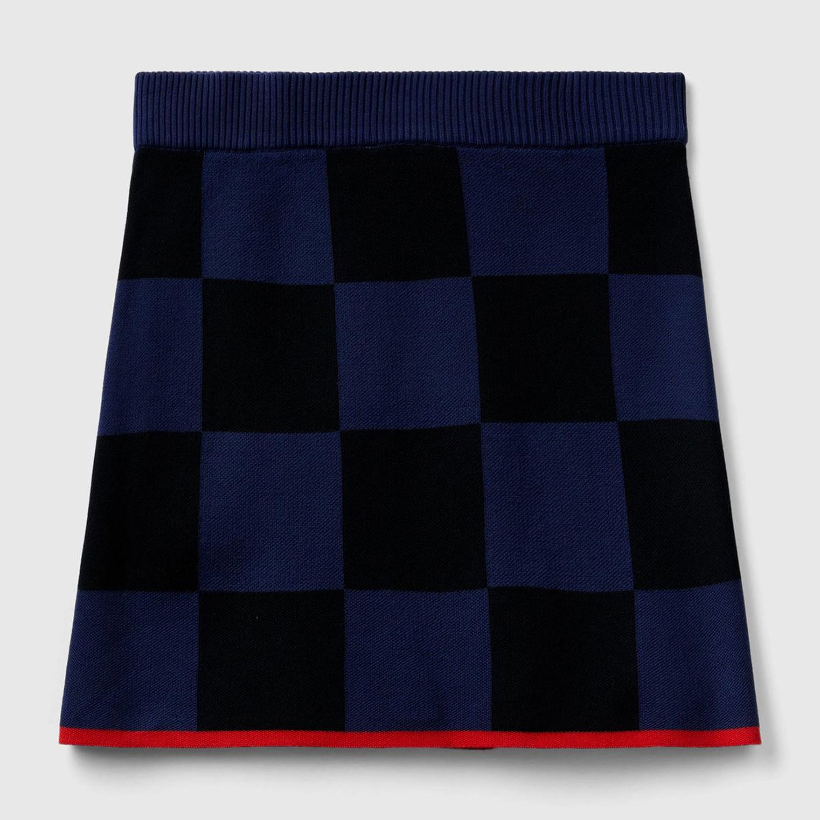Kadın Lacivert %100 Koton Dama Desenli Mini Triko Etek