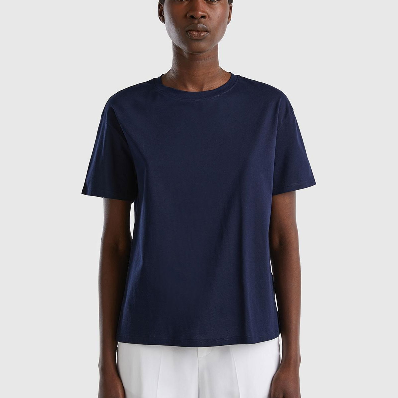 Kadın Lacivert %100 Koton Basic T-Shirt