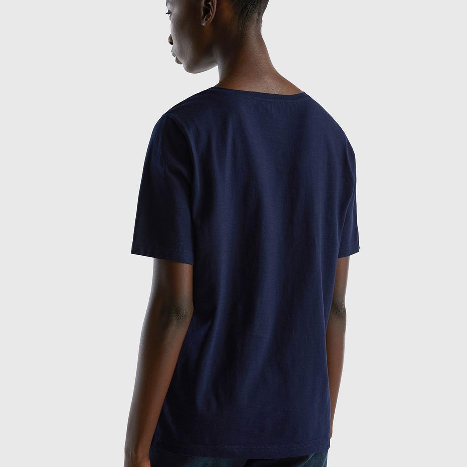Kadın Lacivert %100 Koton Bisiklet Yaka T-Shirt