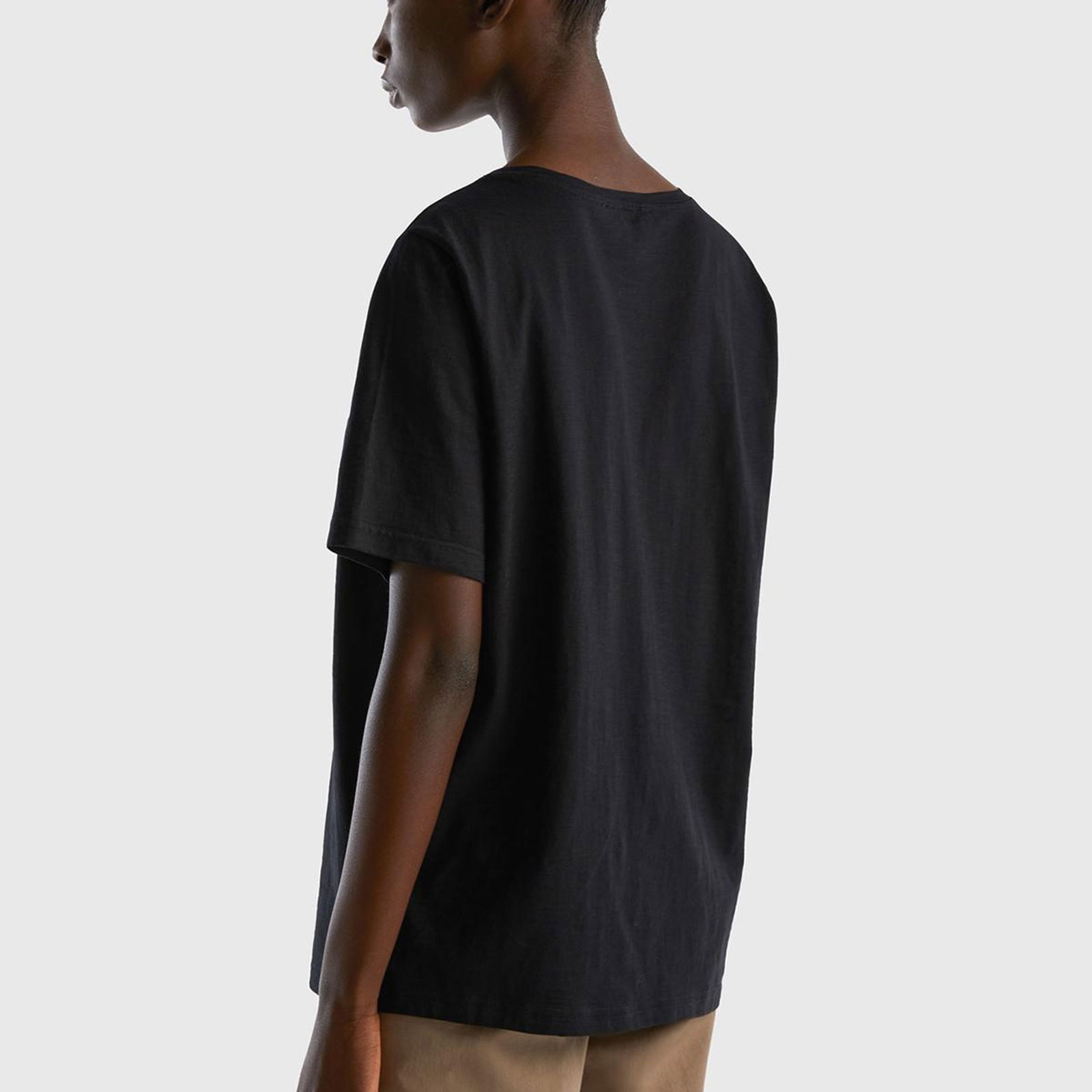 Kadın Siyah %100 Koton Bisiklet Yaka T-Shirt