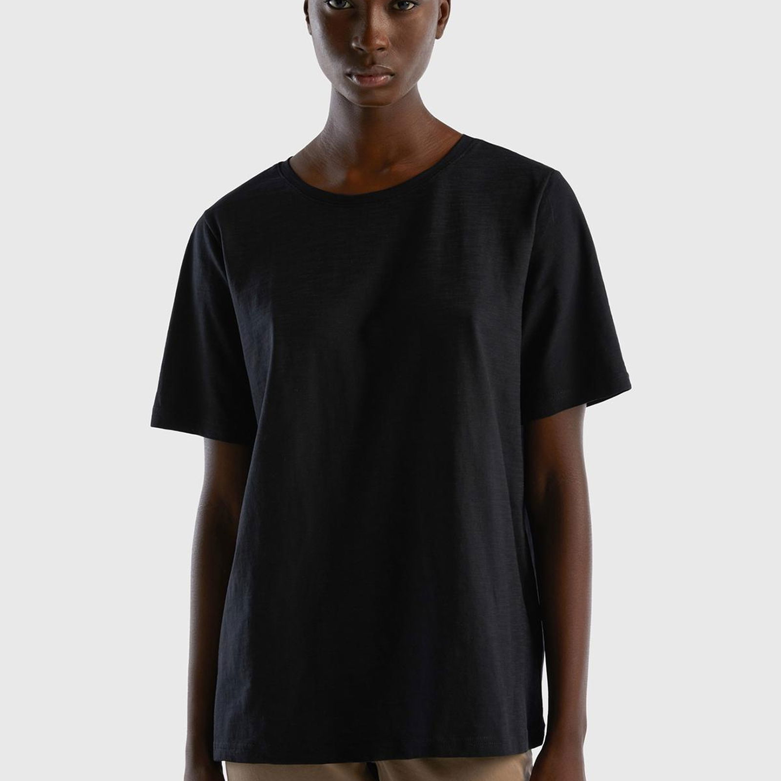Kadın Siyah %100 Koton Bisiklet Yaka T-Shirt