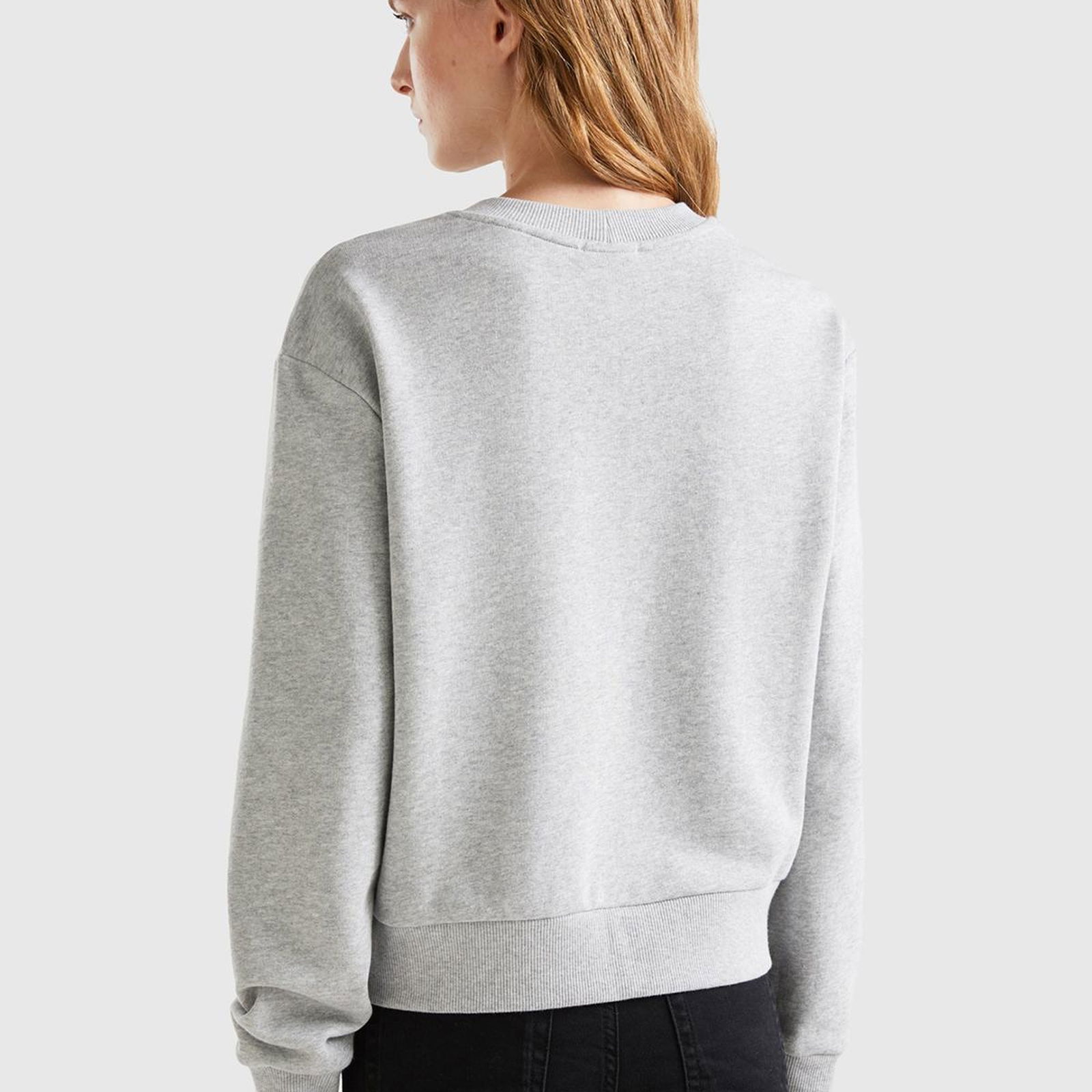 Kadın Gri Melanj %100 Koton Rahat Kalıp Benetton Yazılı Sweatshirt