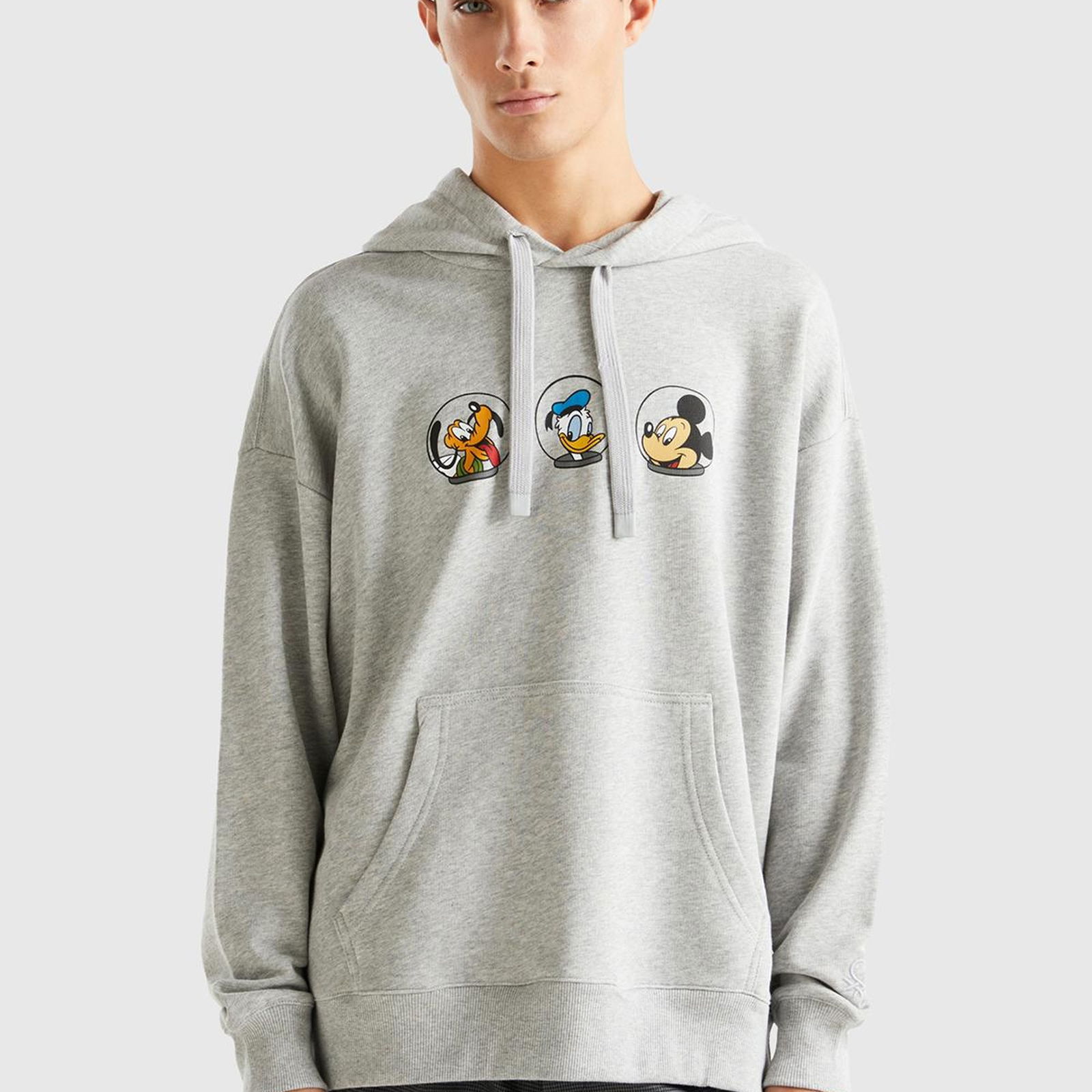 Unisex Gri Melanj Disney Desenli Kapşonlu Sweatshirt