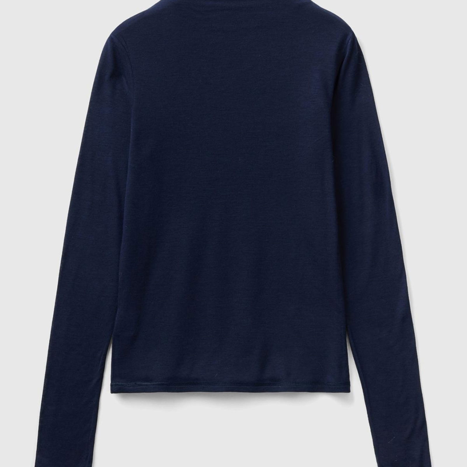 Kadın Lacivert Viskoz/Yün Karışımlı Uzun Kollu Yarım Balıkçı T-Shirt