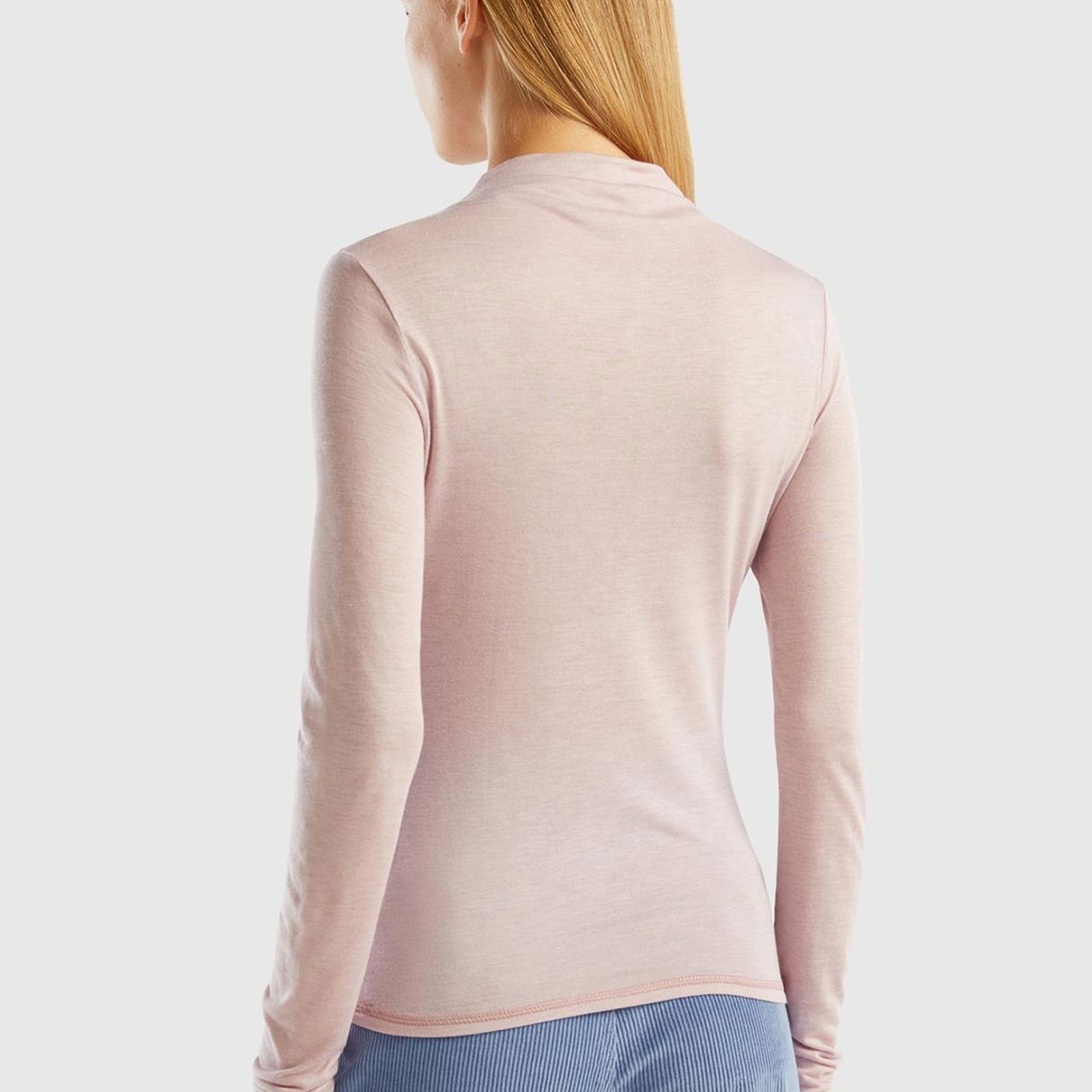 Kadın Gül Kurusu Viskoz/Yün Karışımlı Uzun Kollu Yarım Balıkçı T-Shirt