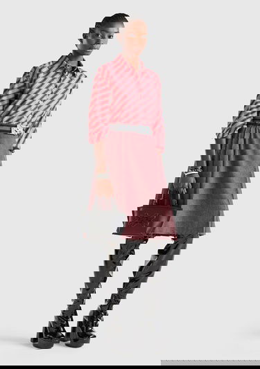  Kadın Pembe Mix Kazayağı Desenli Midi Boy Etek