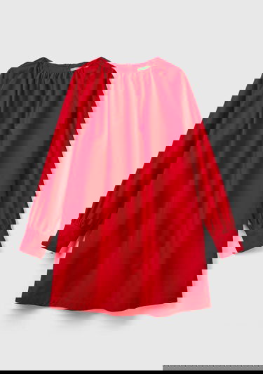  Kadın Kırmızı %100 Koton Raglan Uzun Kollu Midi Boy Elbise