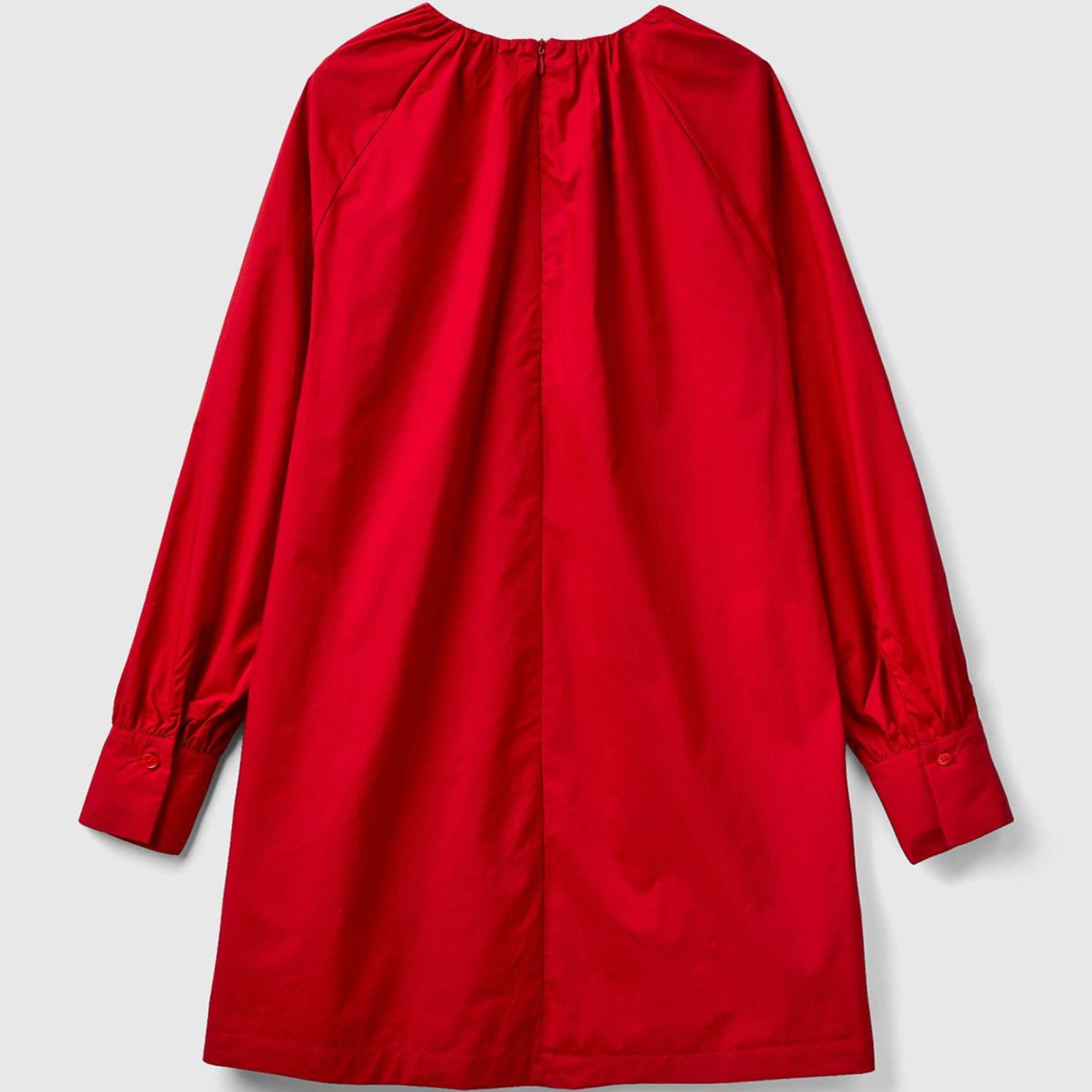 Kadın Kırmızı %100 Koton Raglan Uzun Kollu Midi Boy Elbise