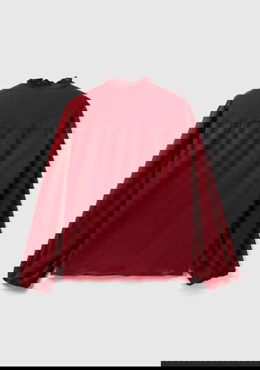  Kadın Bordo %100 Viskoz Balon Kol Gömlek
