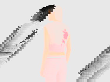  Kadın Pembe Çiçek Desenli Koton Karışımlı Crop Yelek