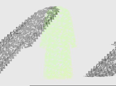  Kadın Yeşil Mix %100 Viskoz Uzun Kollu Çiçek Desenli Elbise