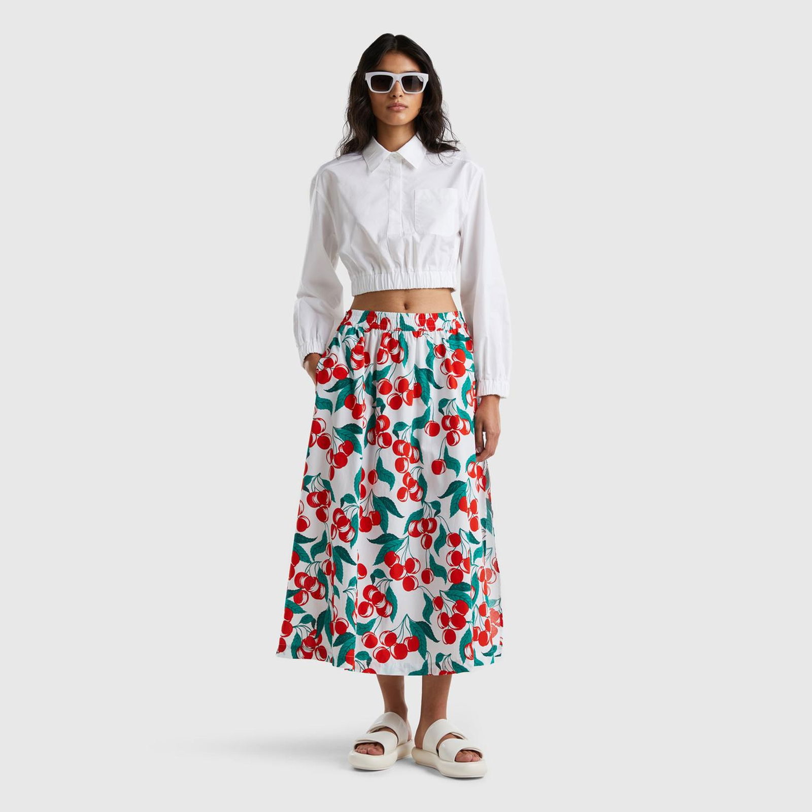 Kadın Beyaz Gömlek Yaka Lastikli Poplin Crop Bluz