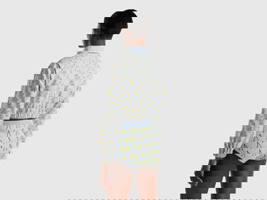  Kadın Mavi Mix  Meyve Desenli Gömlek Yaka Lastikli Poplin Crop Bluz