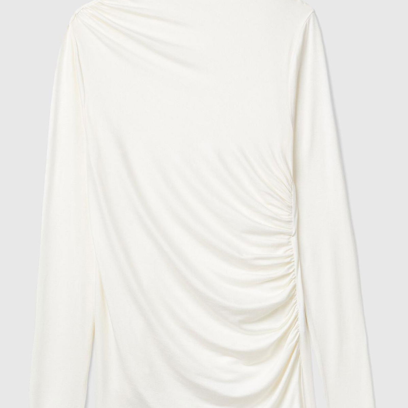 Kadın Krem Modal Karışımlı Omzu Büzgü Detaylı Yarım Balıkçı Yaka Sweatshirt