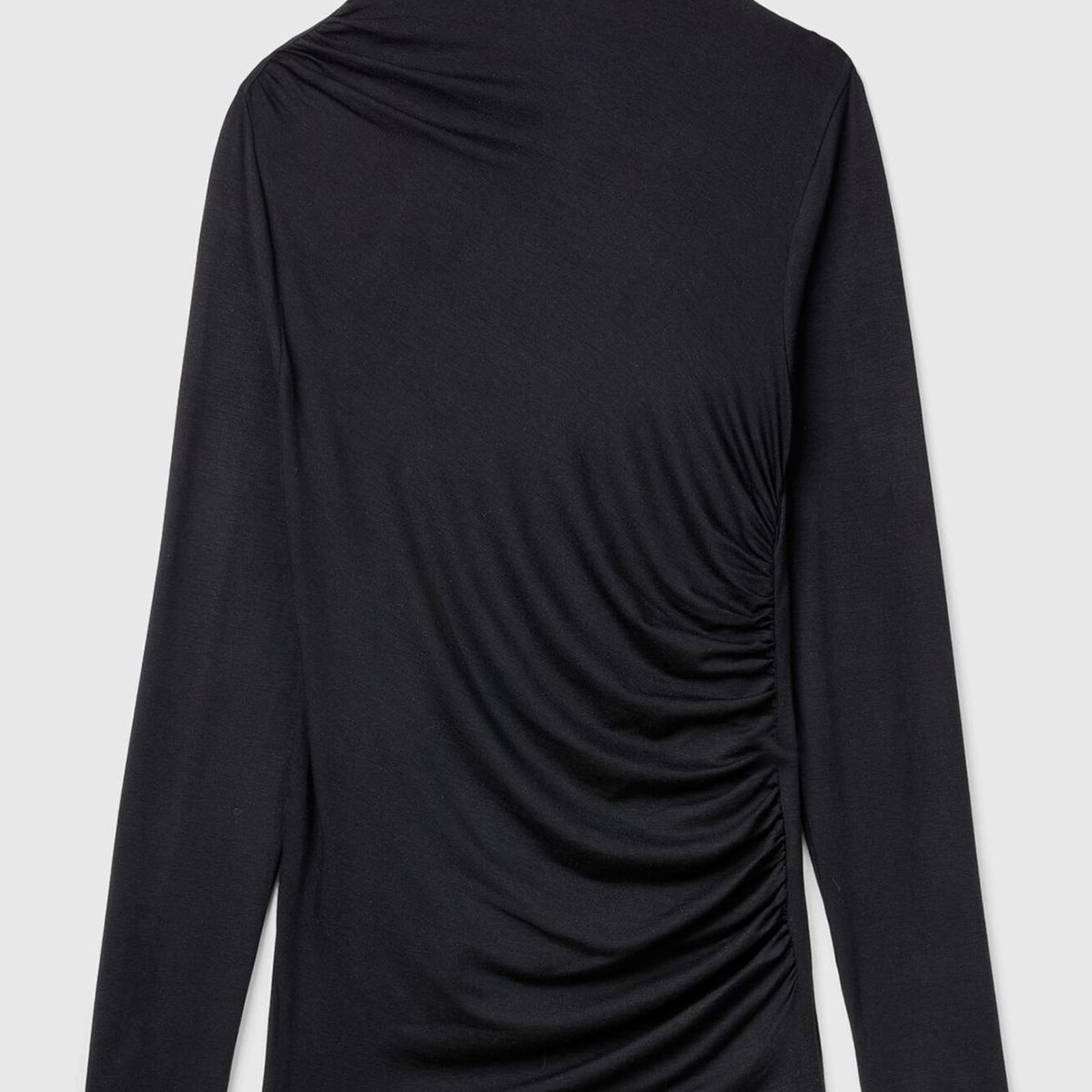 Kadın Siyah Modal Karışımlı Omzu Büzgü Detaylı Yarım Balıkçı Yaka Sweatshirt