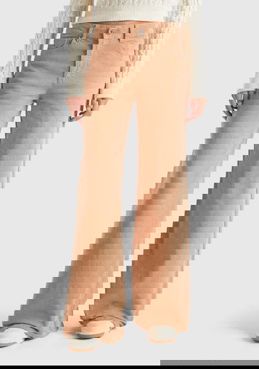  Kadın Taba Pamuk Karışımlı Arkası Logo Etiketli Geniş Paça  Kadife Pantolon