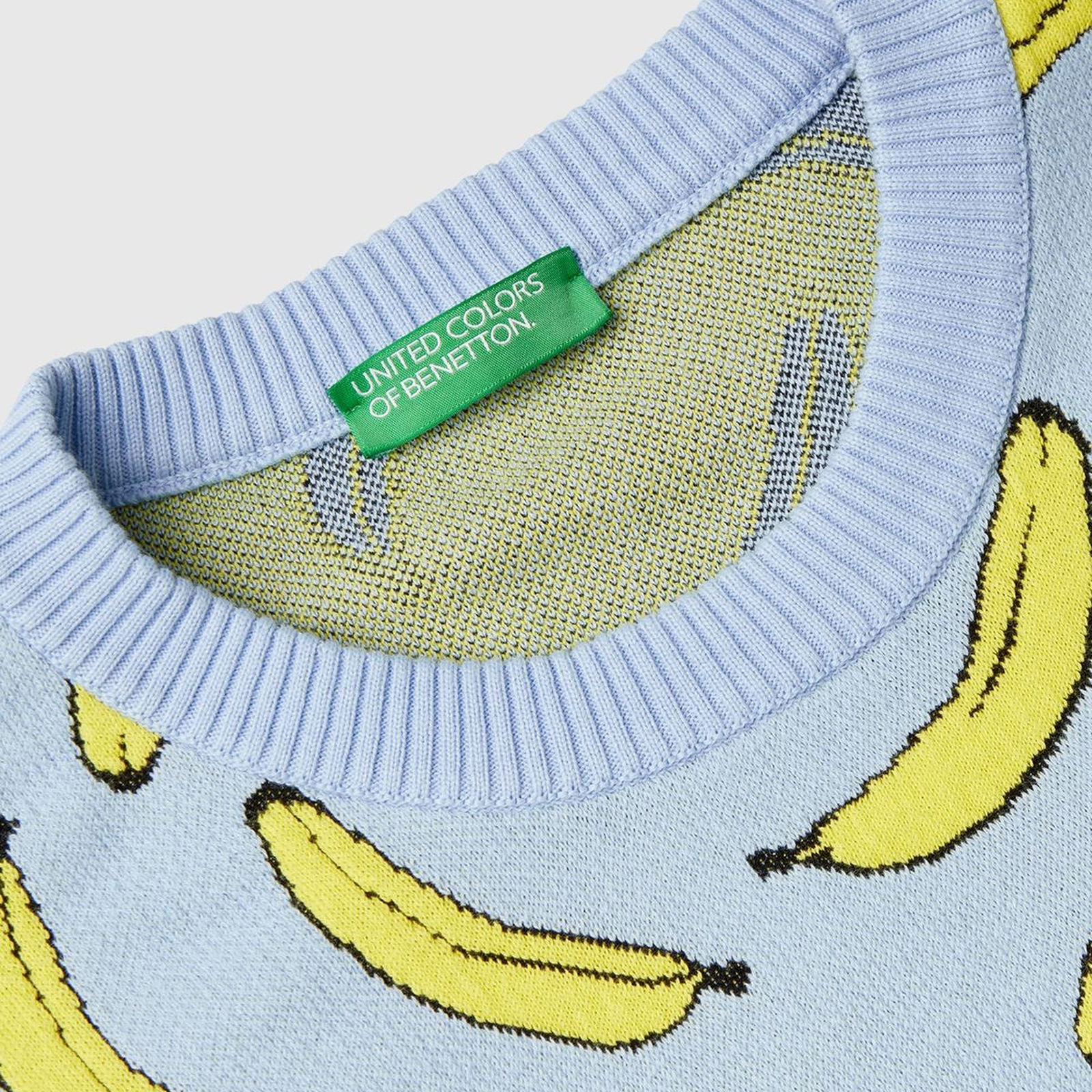 Erkek Açık Mavi Pamuk Karışımlı Meyve Desenli Bisiklet Yaka Triko Sweatshirt