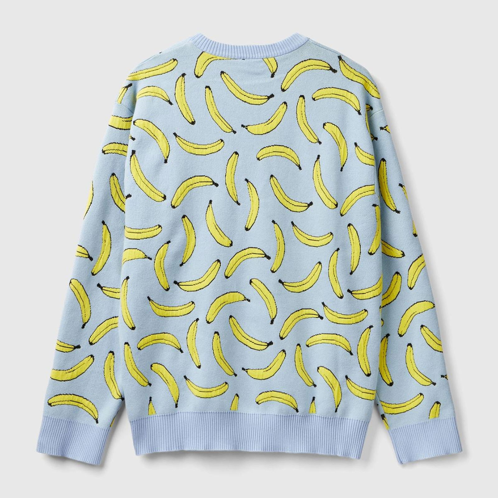 Erkek Açık Mavi Pamuk Karışımlı Meyve Desenli Bisiklet Yaka Triko Sweatshirt