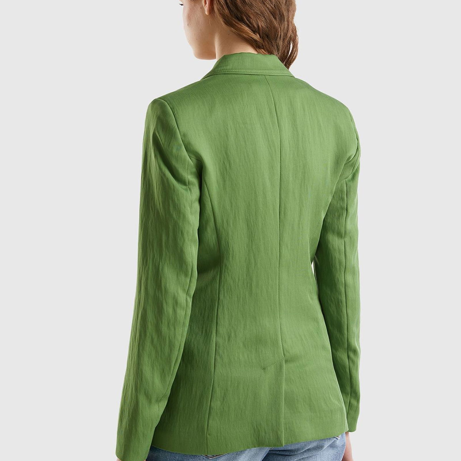 Kadın Soluk Yeşil Liyosel ve Viskoz Karışımlı Yama Cepli Kruvaze Blazer Ceket