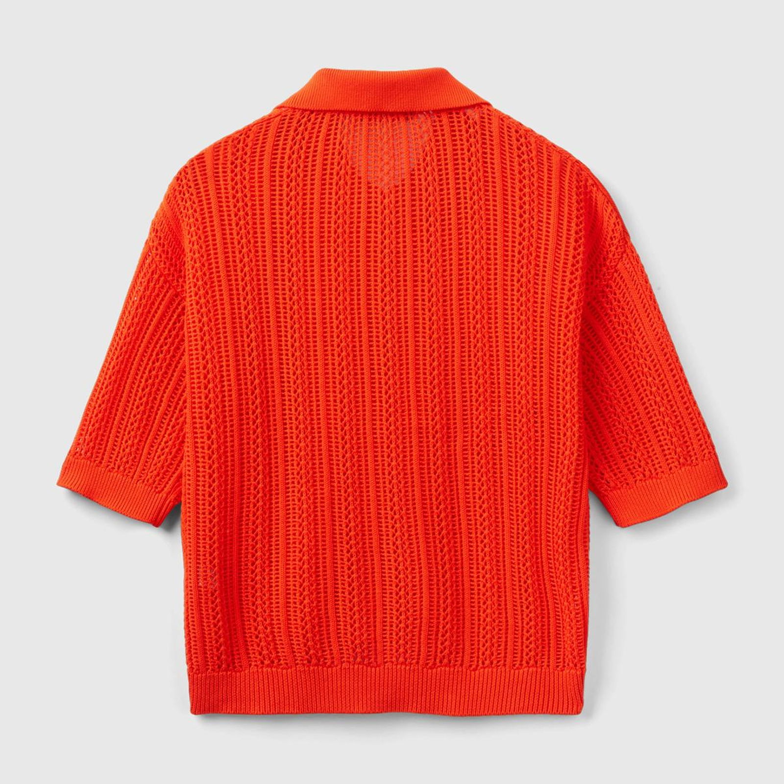 Kadın Nar Çiçeği %100 Pamuk Tığ İşi Kolları Büzgülü Polo Yaka Triko T-Shirt