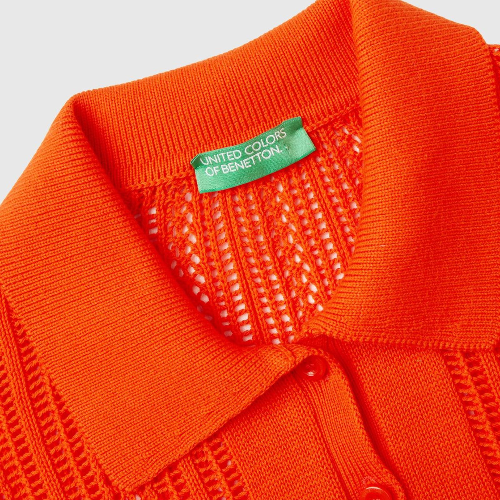 Kadın Nar Çiçeği %100 Pamuk Tığ İşi Kolları Büzgülü Polo Yaka Triko T-Shirt