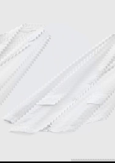  Kadın Beyaz %100 Keten Regular Fit Ceket