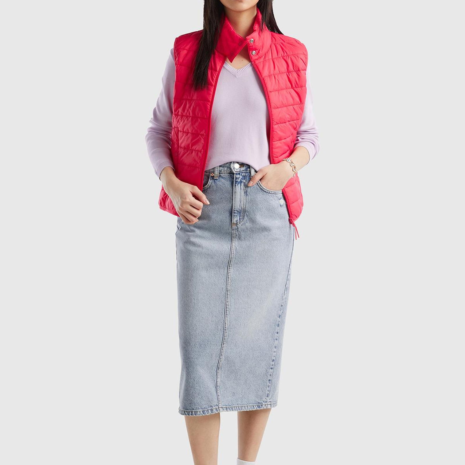 Kadın Koyu Pembe Recycled Polyester Dolgulu  Pufa Yelek