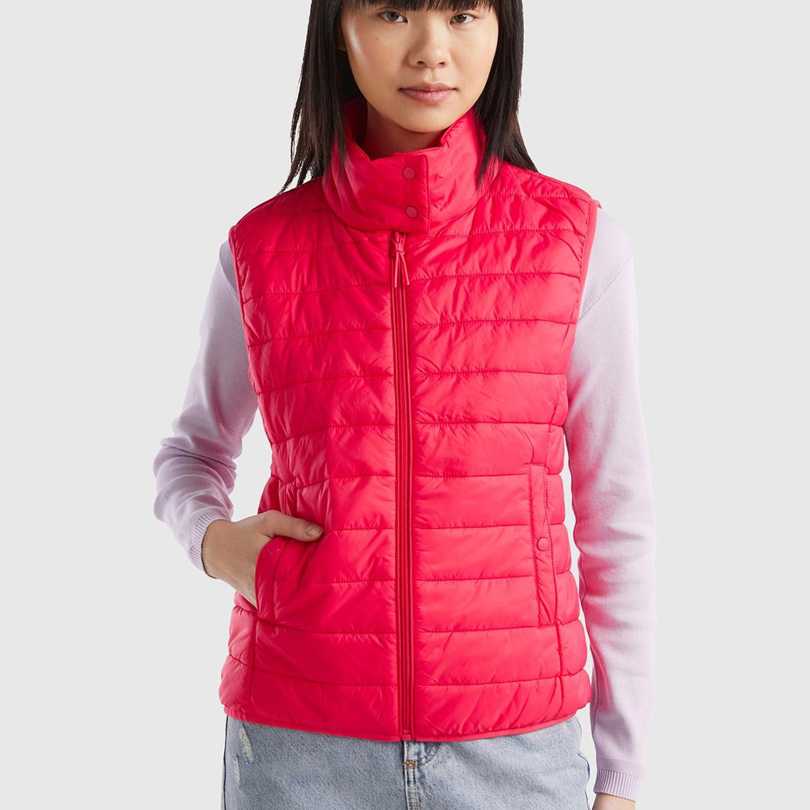 Kadın Koyu Pembe Recycled Polyester Dolgulu  Pufa Yelek