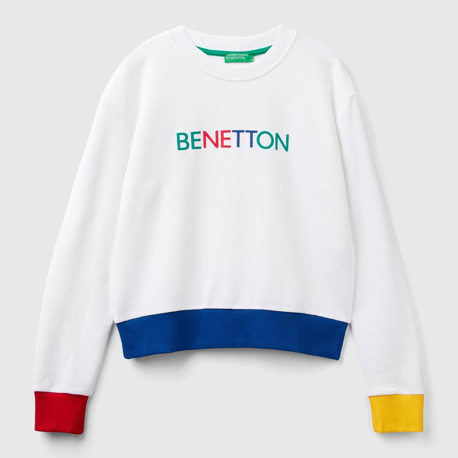 Kadın Beyaz Mix %100 Pamuk Benetton Yazılı Bisiklet Yaka Sweatshirt