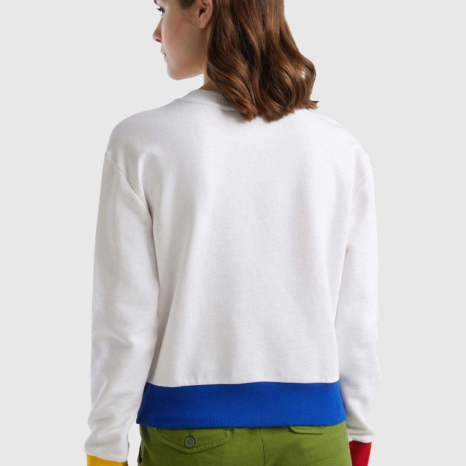 Kadın Beyaz Mix %100 Pamuk Benetton Yazılı Bisiklet Yaka Sweatshirt
