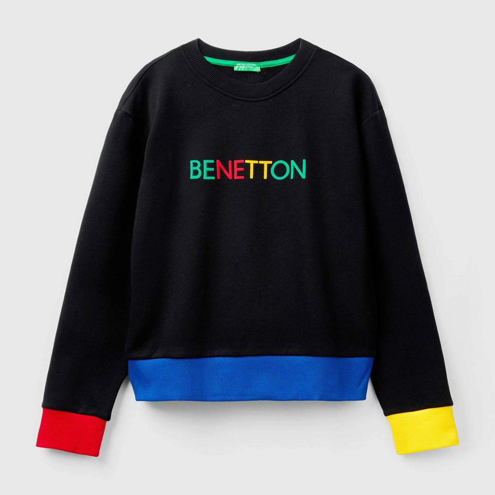 Kadın Siyah %100 Pamuk Benetton Yazılı Bisiklet Yaka Sweatshirt