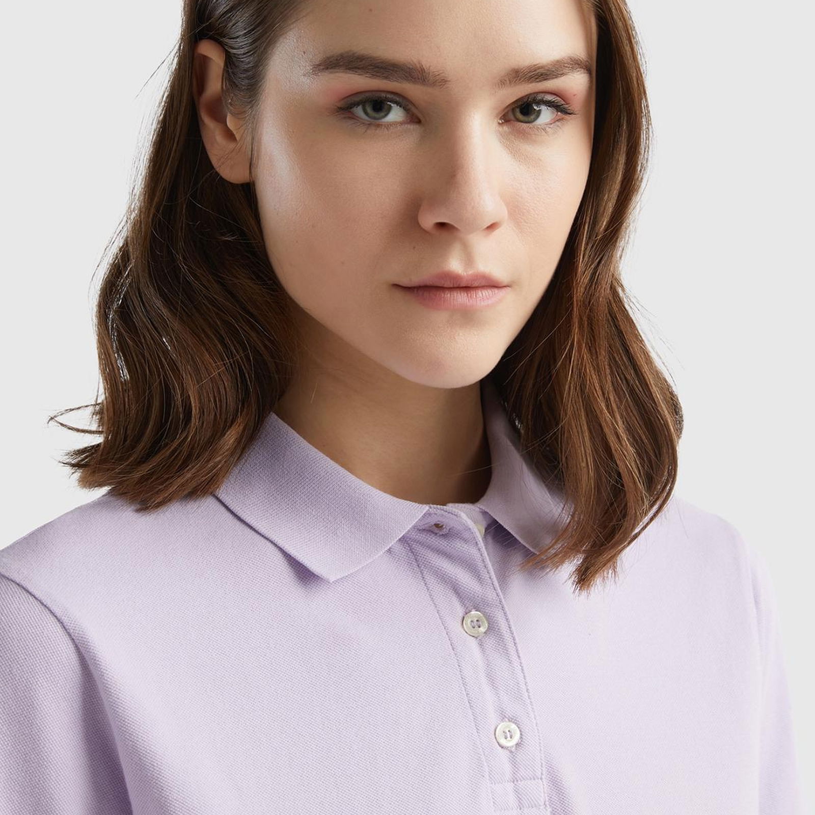 Kadın Lila Streç Pamuklu Sol Altı Logo Baskılı Polo T-Shirt