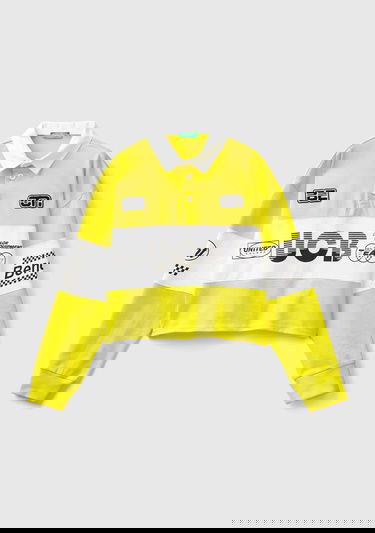  Kadın Sarı %100 Pamuk Logo Baskılı Renk Bloklu Polo Yaka Crop Sweatshirt