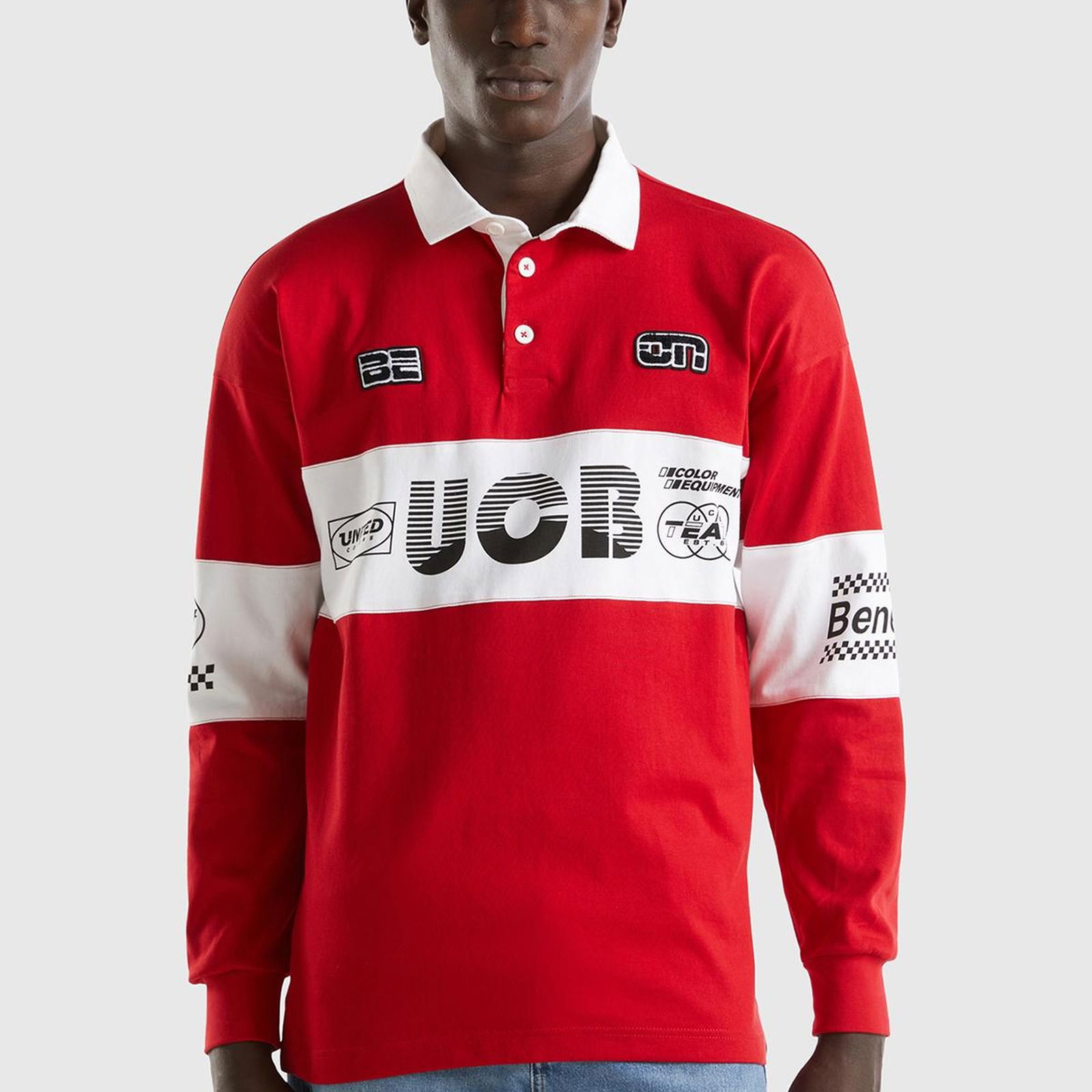 Unisex Kırmızı %100 Pamuk Logo Baskılı Polo Yaka Sweatshirt