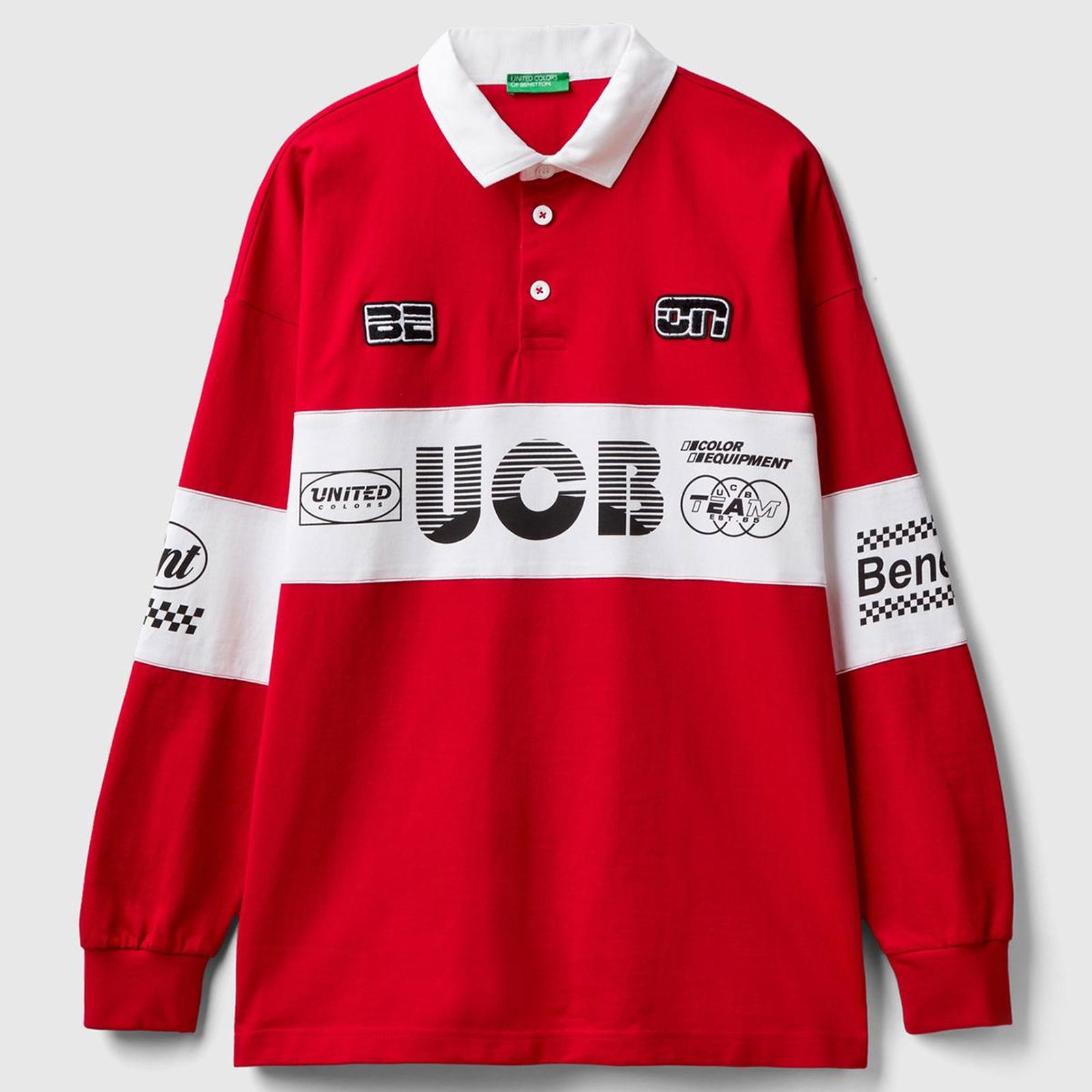 Unisex Kırmızı %100 Pamuk Logo Baskılı Polo Yaka Sweatshirt
