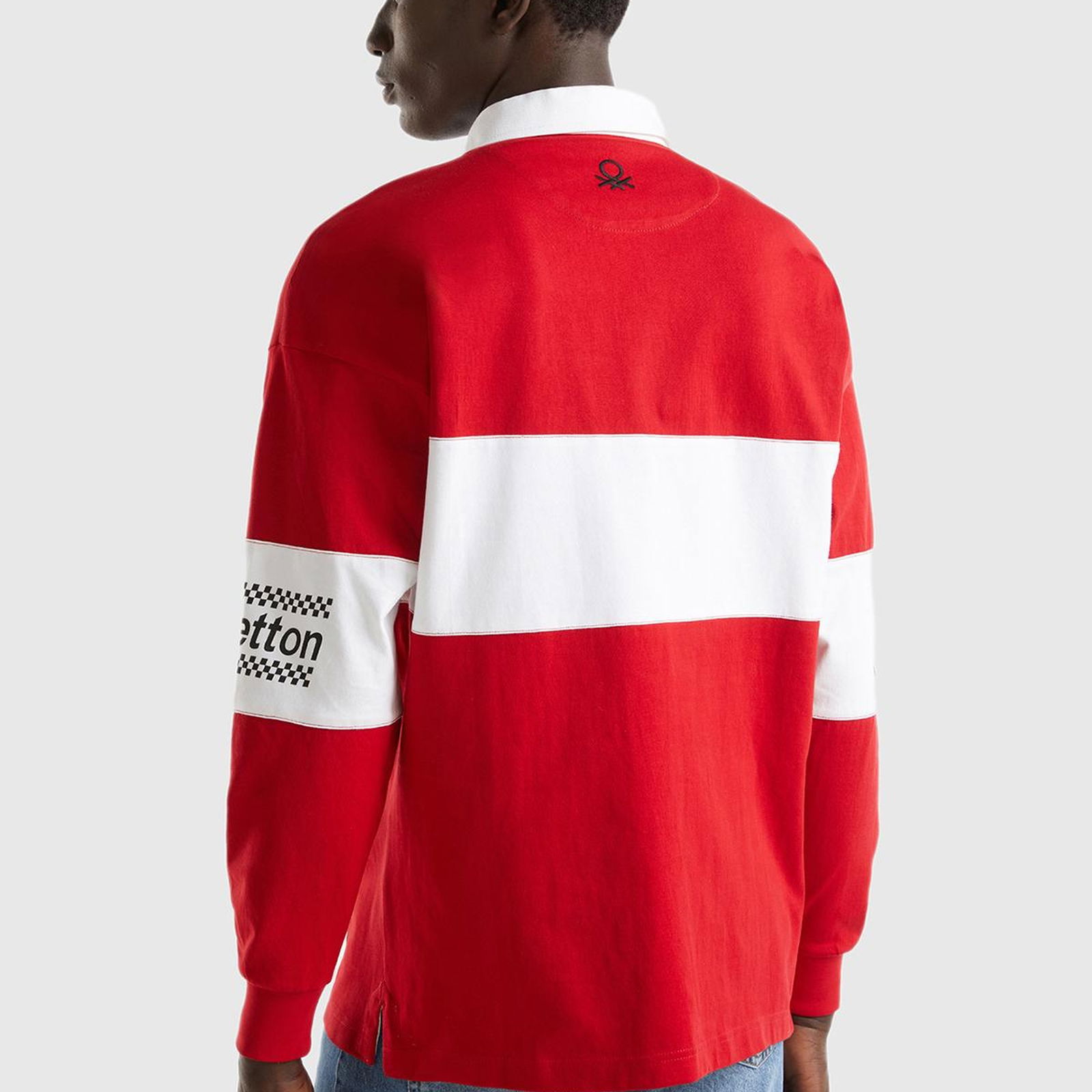 Unisex Kırmızı %100 Pamuk Logo Baskılı Polo Yaka Sweatshirt
