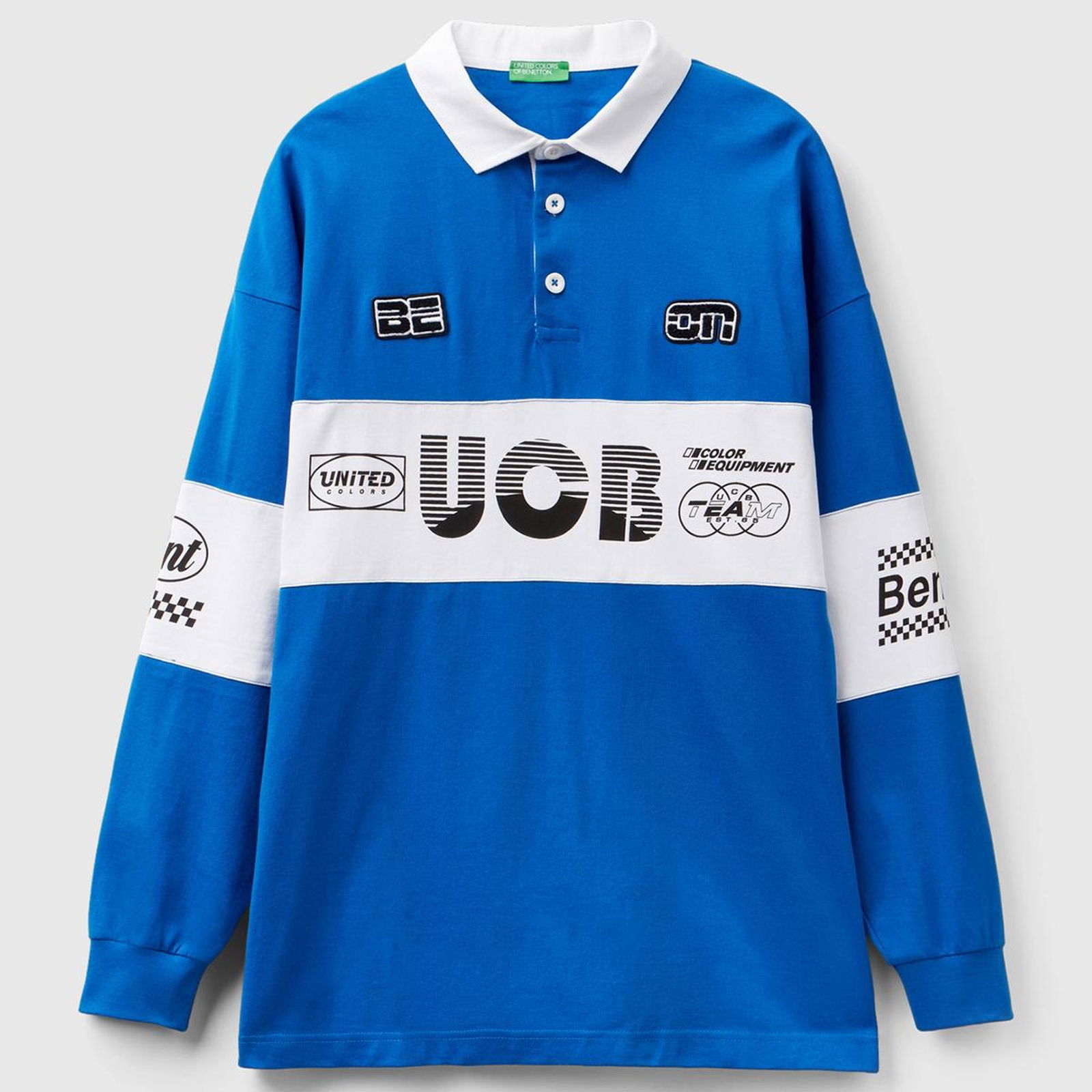 Unisex Saks Mavi %100 Pamuk Logo Baskılı Polo Yaka Sweatshirt