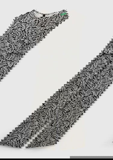  Kadın Siyah-Beyaz %100 Liyosel Tamamı Desenli Belden Bağlamalı Tulum