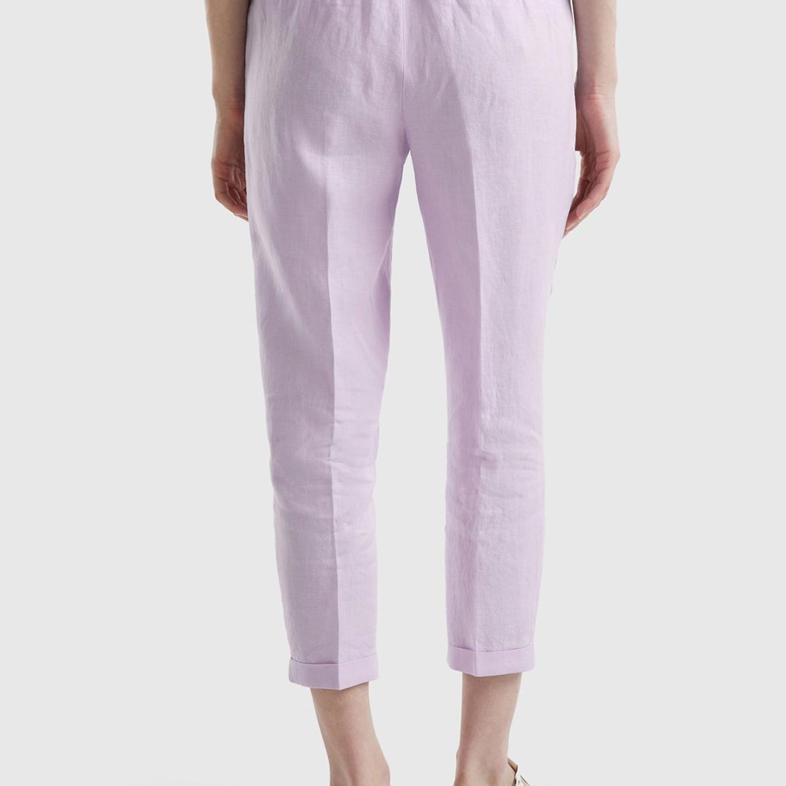 Kadın Lila %100 Keten Beli Lastikli Pantolon