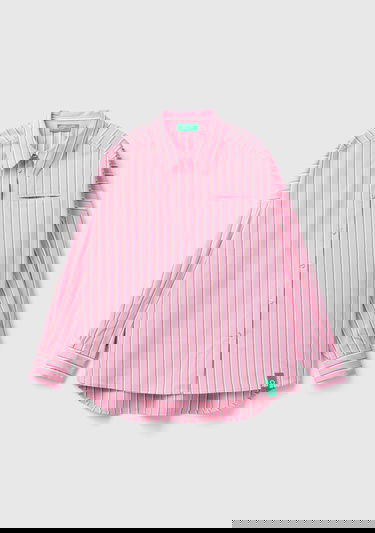  Kadın Pembe Streç Pamuklu Logo Detaylı Çizgili Uzun Kollu Gömlek