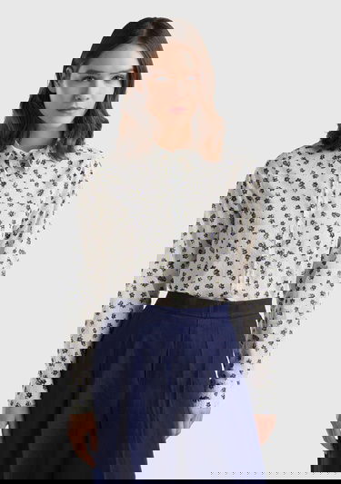  Kadın Krem Mix %100 Koton Desenli Gömlek