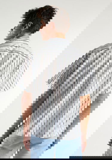  Erkek Beyaz Mix Keten Karışımlı Desenli Kısa Kollu Gömlek