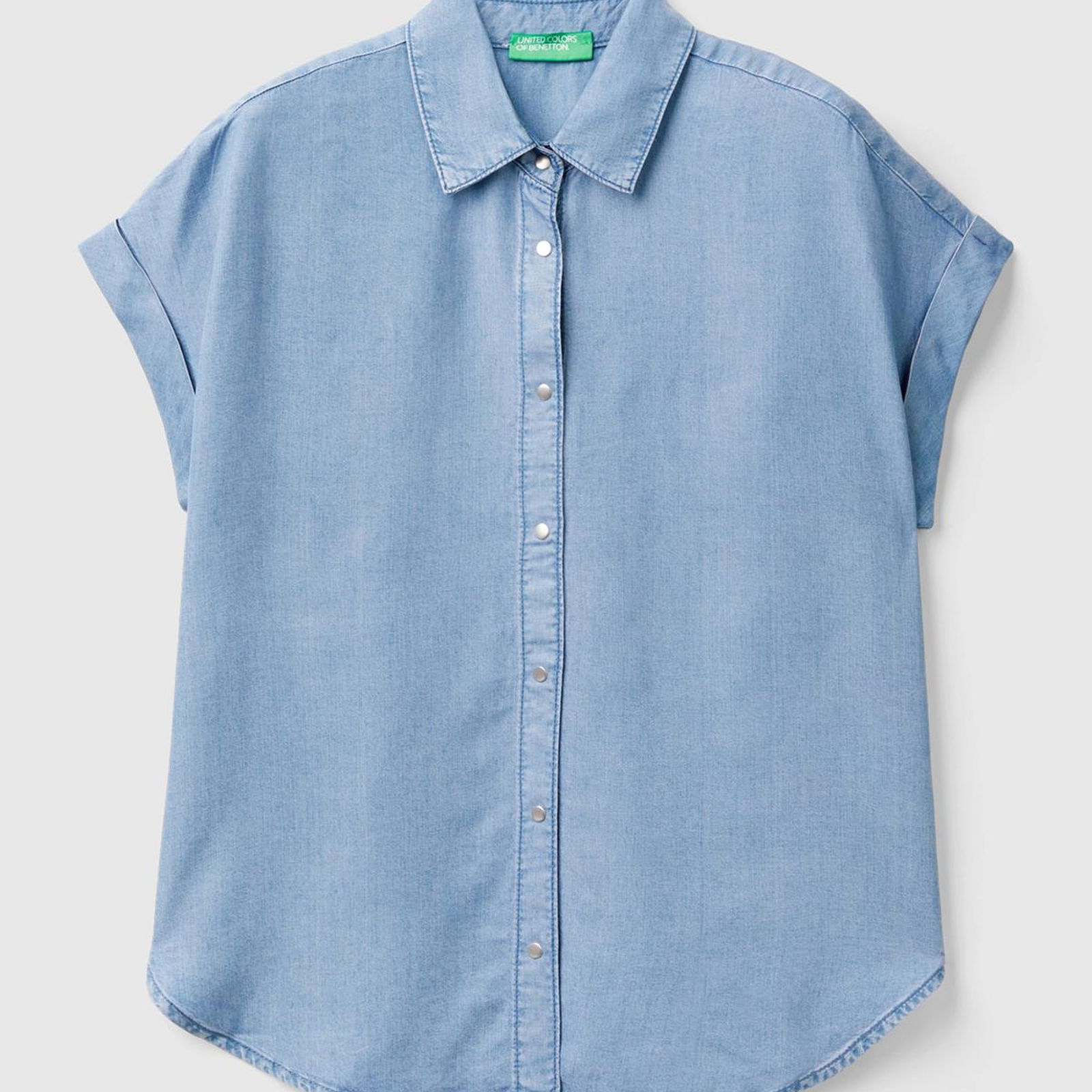 Kadın Mavi %100 Liyosel Arkası Uzun Kısa Kollu Denim Gömlek